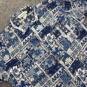 Irvine Park Button Down Shirt 2XL TL Blue Floral Rayon Hawaiian‎ Men's